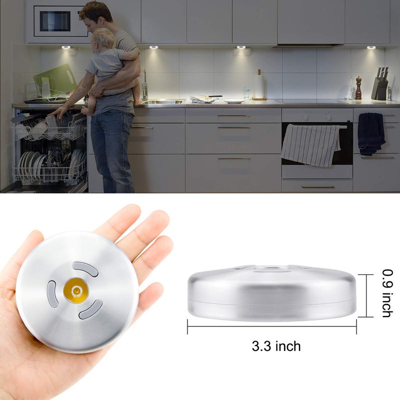 HONWELL Wireless Spotlight Indoor, Magnetic Push Lights, Stick on Puck Light, ALUMINIUM Mini Accent Lights Battery Operated, 100LM, 2 Brightness Level LED Closet Light for Cabinet,Art,Kitchen(3.3Inch) - Image 5